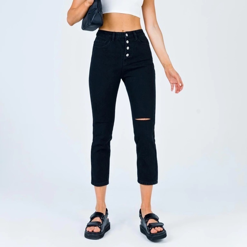 Princess Polly Fall in Line Knee Rips Black Jeans